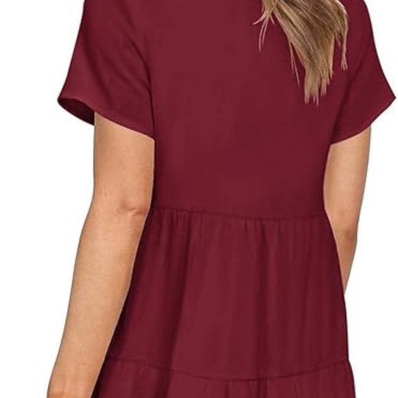 Woman's Swing Shift Dress V Neck Flowy Summer Sun Dresses (Burgundy,S) - Picture 2 of 2